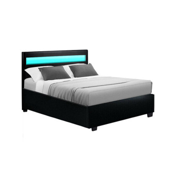 Cole Led Bed Frame Pu Leather Gas Lift Storage Double Size