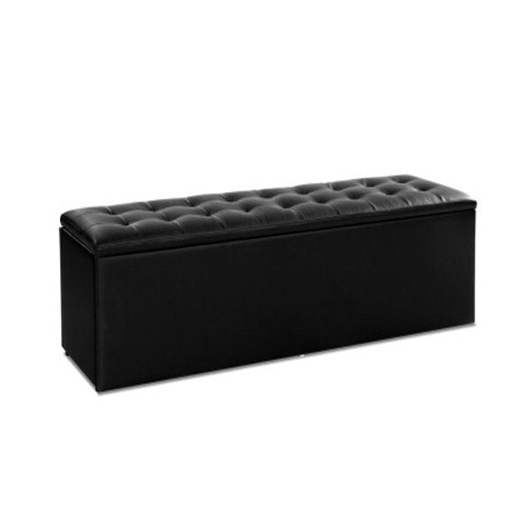 Storage Ottoman Blanket Box Black Leather Rest Chest Toy Foot Stool