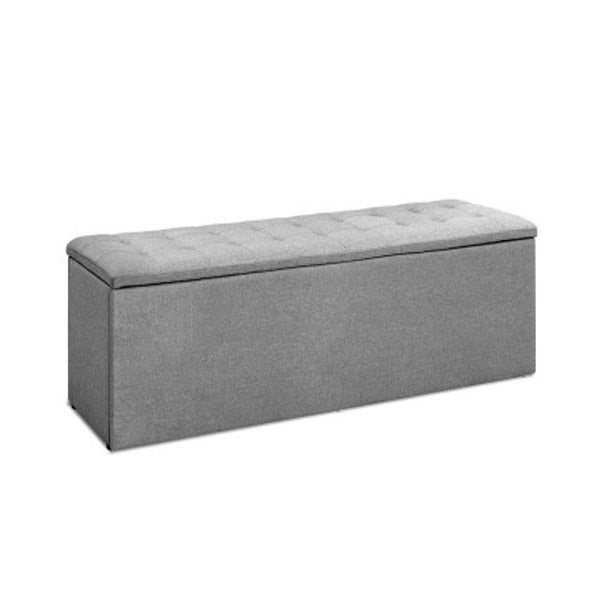 Storage Ottoman Blanket Box Grey Fabric Rest Chest Toy Foot Stool