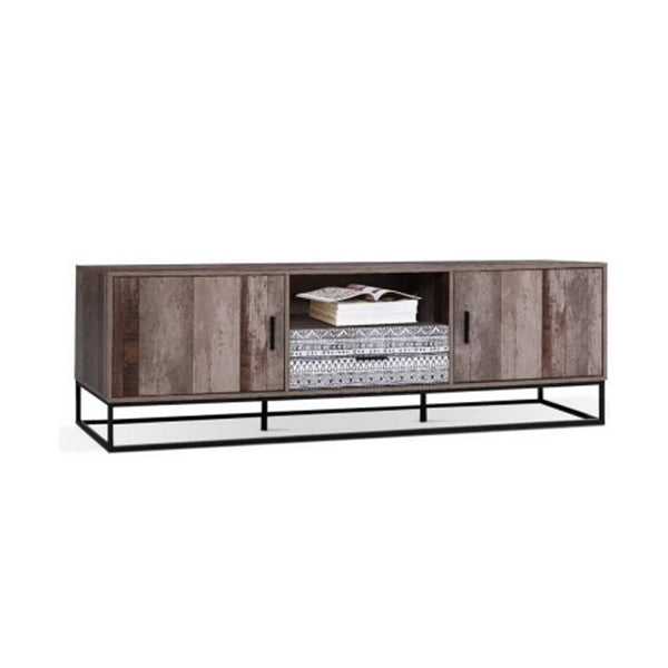 Tv Cabinet Entertainment Unit Stand Storage Wooden Industrial Rustic