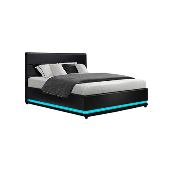 Lumi Led Bed Frame Pu Leather Gas Lift Storage King Size