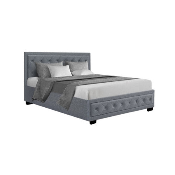 Tiyo Bed Frame Fabric Gas Lift Storage Grey King