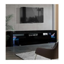 Rgb Led Tv Stand Cabinet Gloss Drawers Tempered Glass Shelf Black