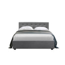 Vila Bed Frame Fabric Gas Lift Storage Grey King Single