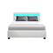 Cole Led Bed Frame Pu Leather Gas Lift Storage White Queen