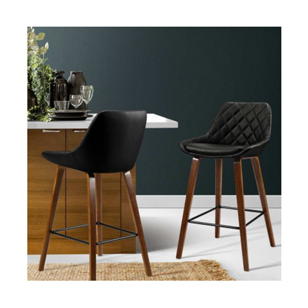 2X Kitchen Bar Stools Wooden Chairs Bentwood Barstool Leather Black
