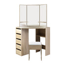 Corner Dressing Table Mirror Stool Set Makeup Vanity Desk Chair Oak