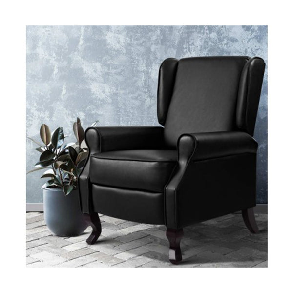 Recliner Chair Luxury Lounge Armchair Single Sofa Couch Leather Black