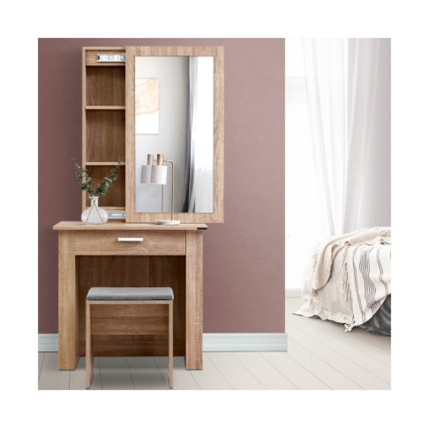 Dressing Table Mirror Stool Mirror Jewelry Cabinet Makeup Storage Wood