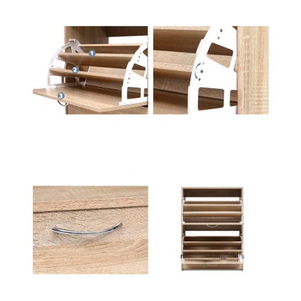 Shoe Cabinet Storage Rack 24 Pairs Organizer Shelf Cupboard Oak