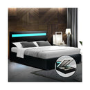Led Bed Frame Gas Lift Base With Storage Black Leather