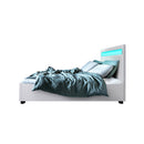 Cole Led Bed Frame Pu Leather Gas Lift Storage White Queen