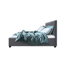 Vila Bed Frame Fabric Gas Lift Storage Grey King Single