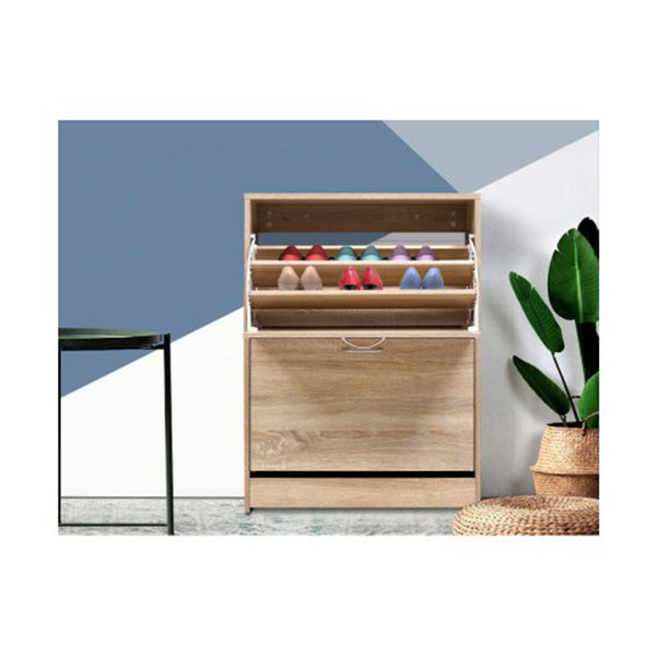 Shoe Cabinet Storage Rack 24 Pairs Organizer Shelf Cupboard Oak