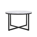 Coffee Table Marble Effect Side Bedside Round Black Metal 70X70 Cm