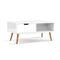 Coffee Table Storage Drawer Open Shelf Wooden Legs Scandinavian White