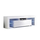 Rgb Led Tv Stand Cabinet Entertainment Unit Gloss Tempered Glass White