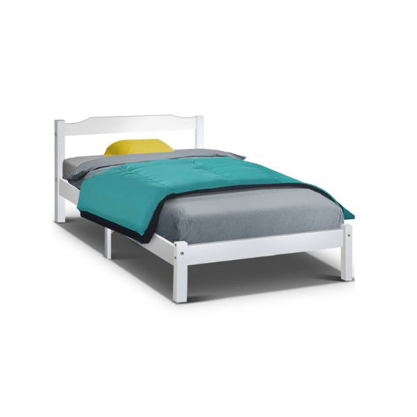 Artiss King Single Wooden Frame Mattress Base Timber Platform White