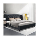 Queen Size Bed Frame Base Mattress Platform Fabric Wooden Charcoal