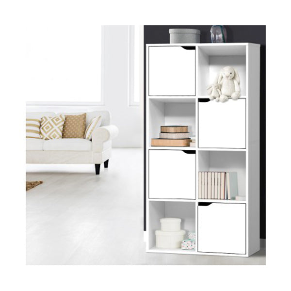 Display Shelf 8 Cube Storage 4 Door Cabinet Organizer Bookshelf White