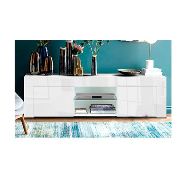 130 Cm High Gloss Tv Stand Entertainment Unit Tempered Glass White