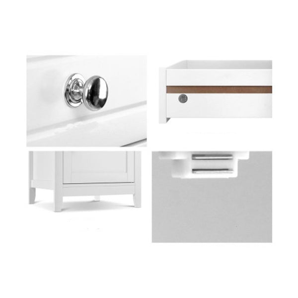 Bedside Table Big Storage Drawers Cabinet Nightstand Chest White