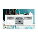 145 Cm Rgb Led Tv Stand Cabinet Entertainment Unit Gloss Glass White