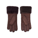 UGG Sheepskin Leather Suede Button Gloves Chocolate Womens