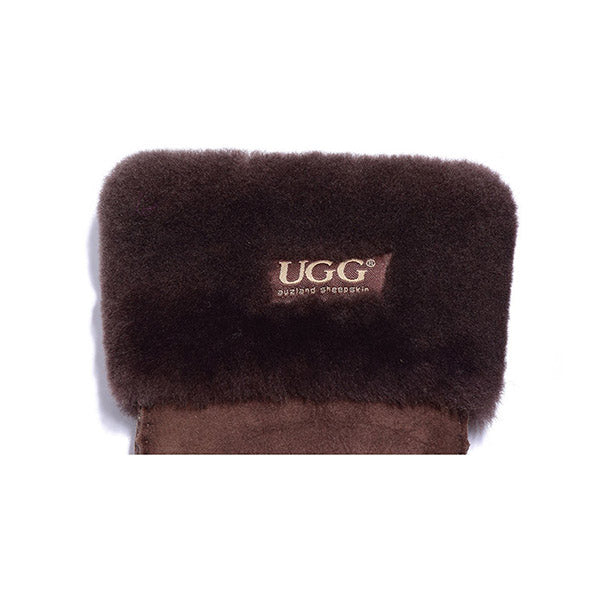 UGG Sheepskin Leather Suede Button Gloves Chocolate Womens