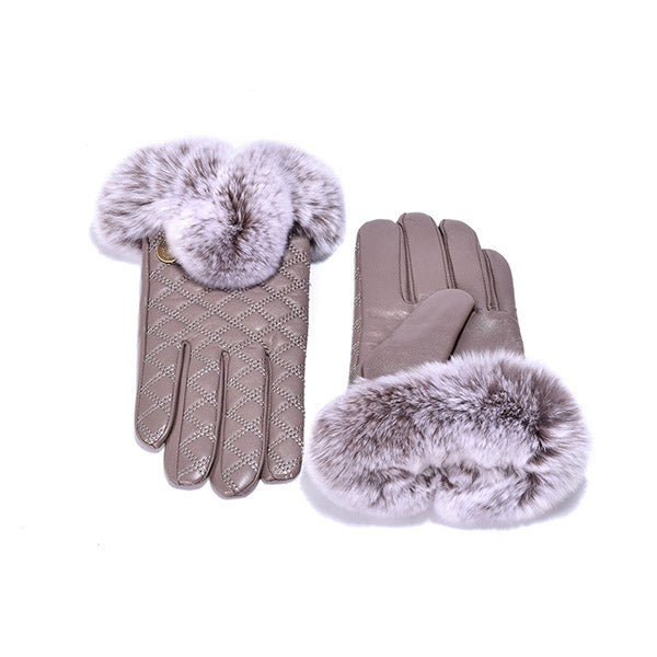 UGG Sheepskin Leather Fur Trim Gloves Grey Womens (Carrie)