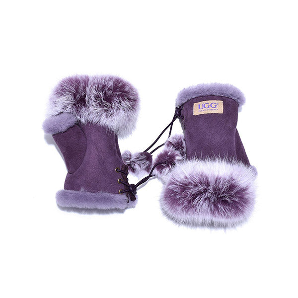 UGG Fingerless Sheepskin Leather Gloves Purple Womens Cindy