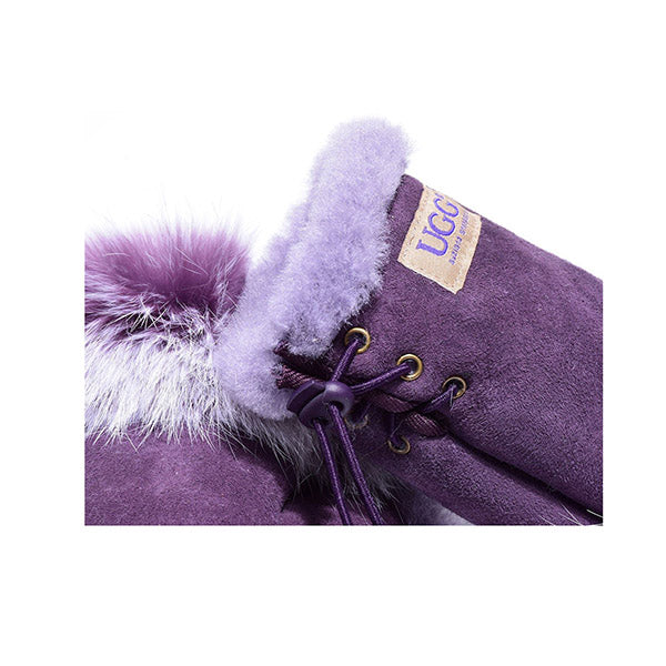 UGG Fingerless Sheepskin Leather Gloves Purple Womens Cindy