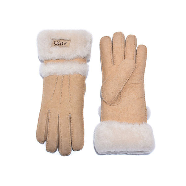 UGG Sheepskin Leather Double Cuff Gloves Chestnut Womens Cora