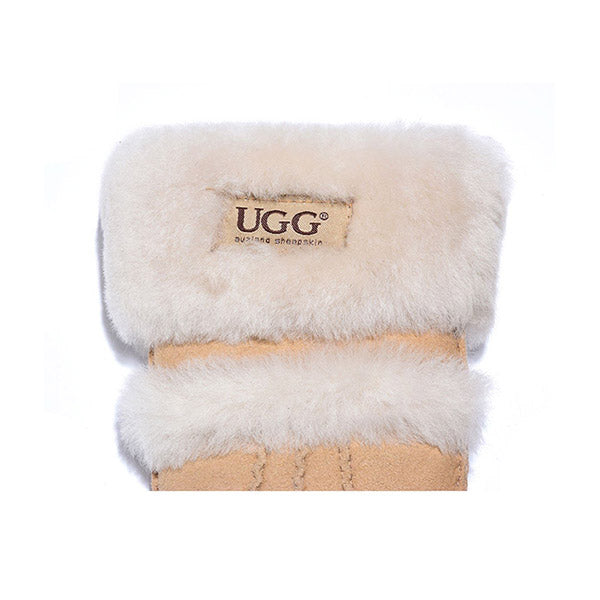 UGG Sheepskin Leather Double Cuff Gloves Chestnut Womens Cora