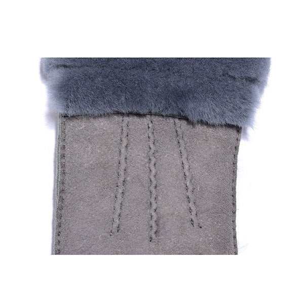 UGG Sheepskin Leather Double Cuff Gloves Grey Womens Cora