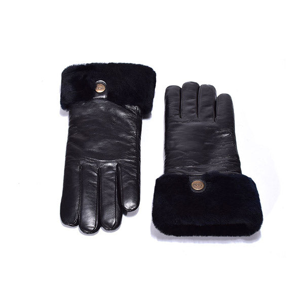 UGG Sheepskin Leather Gloves Black Womens Chloe