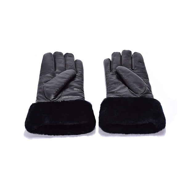 UGG Sheepskin Leather Gloves Black Womens Chloe