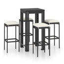 5 Piece Garden Bar Set With Cushions Poly Rattan Black