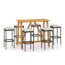 7 Piece Garden Bar Set With Cushions Brown