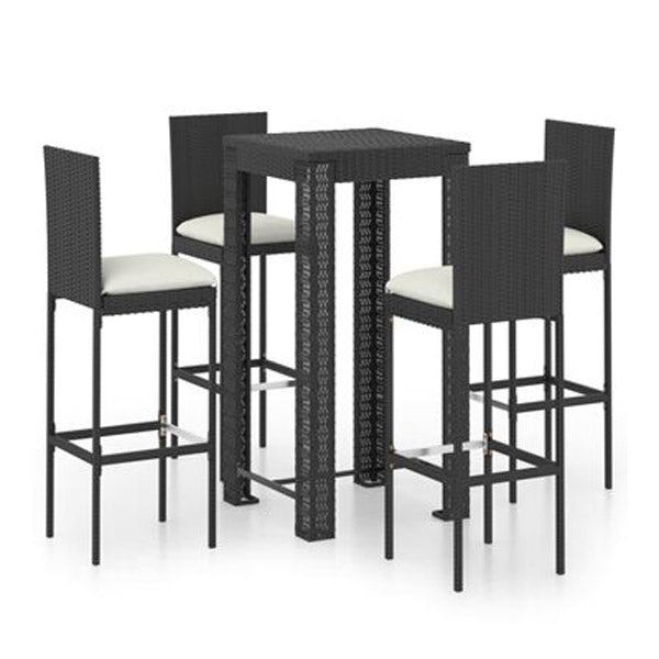 5 Piece Outdoor Bar Set With Cushions Poly Rattan Black