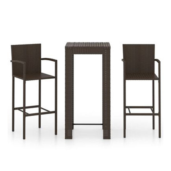 3 Piece Outdoor Bar Set With Armrest Poly Rattan Brown