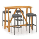 5 Piece Garden Bar Set Grey Poly Rattan And Solid Acacia Wood
