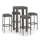 5 Piece Garden Bar Set With Cushions Grey Poly Rattan
