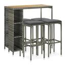 5 Piece Garden Bar Set With Cushions Poly Rattan Grey