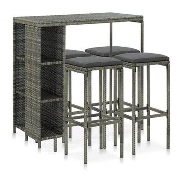 5 Piece Garden Bar Set With Anthracite Cushions Poly Rattan Grey