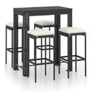 5 Piece Garden Bar Set With Cushions Poly Rattan Black 100 Cm