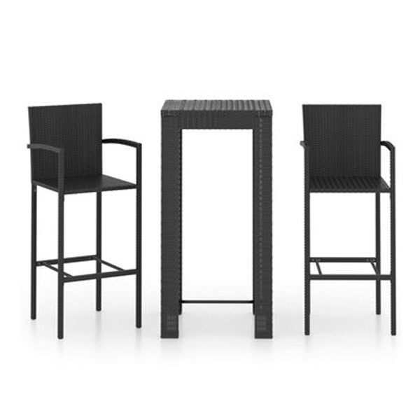 3 Piece Outdoor Bar Set With Armrest Poly Rattan Black