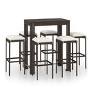 7 Piece Garden Bar Set With Cushions Poly Rattan Brown