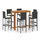 7 Piece Garden Bar Set With Cushions Black