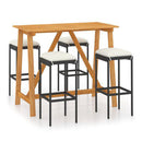 5 Piece Garden Bar Set With Cushions Poly Rattan And Solid Acacia Wood